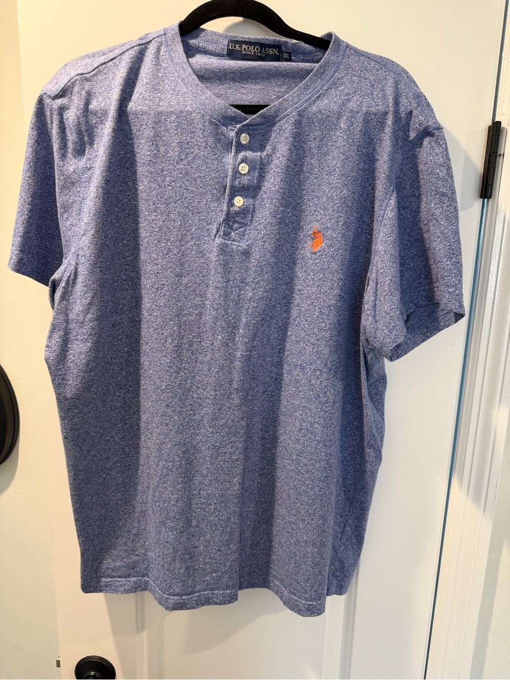 U.S. Polo Assn. Men’s Heather Blue Henley with Orange Logo